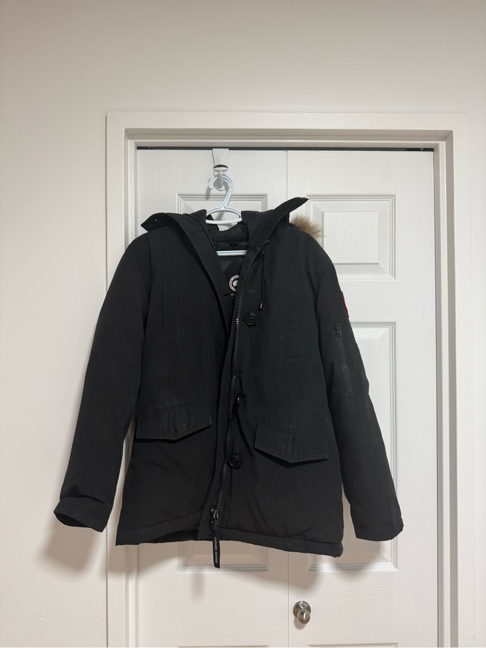 Canada Goose Black Kids Puffer Parka with Fur-Trim Hood
